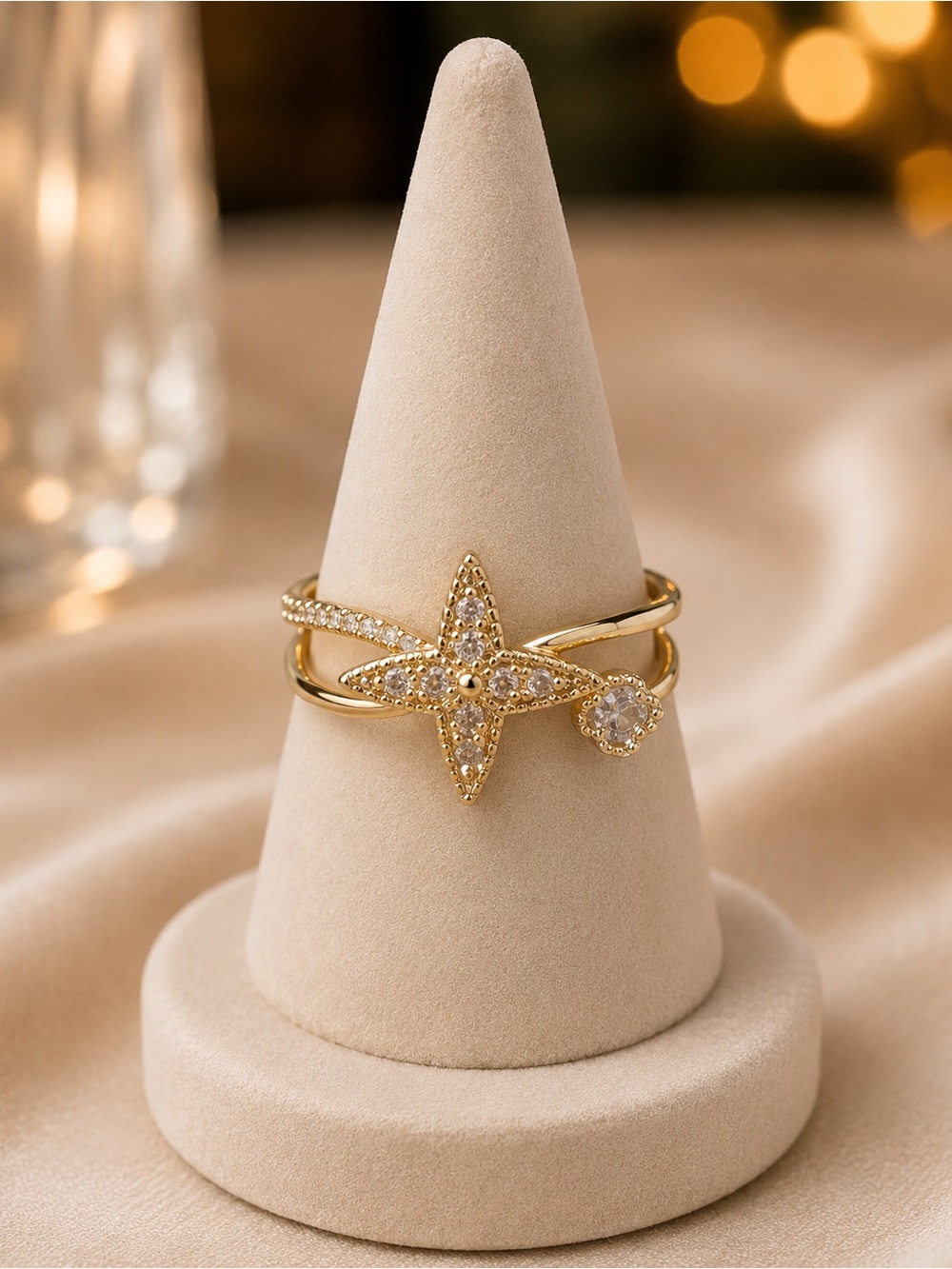 Gold Filled Clover CZ Accent Ring - Women Jewelry